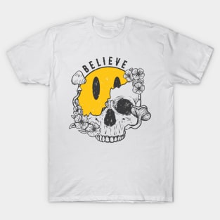 "Believe" Emoji & Psychdelic Skull T-Shirt